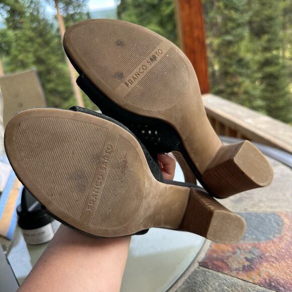 Franco Sarto MANDI2 Open Toe Heeled Mule Sandal 7.5 Black Mesh Slingback Leather - Picture 11 of 11